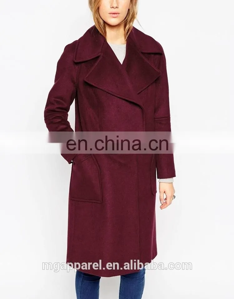 China Wholesale Oversized Fit with Panelled Collar Women Wool Winter Coat