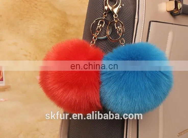 Colorful faux fur pompom keychain