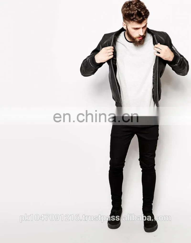 New 2014 Men Leather Jacket / Genuine Leather Jacket / Sheepskin Leather Quilted Bomber