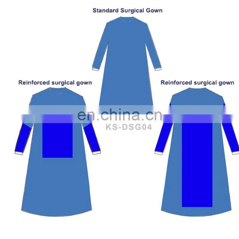HQ standard 45GSM Blue SMS disposable medical surgical gown sterile