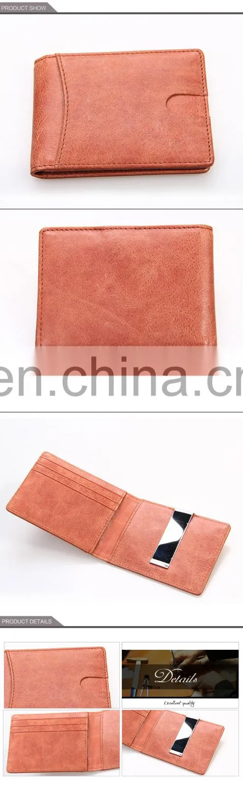 Faddish new products customized top grain genuine leather money clip wallet for Euros wholesale