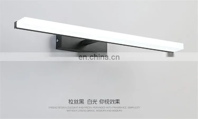 modern minimalist waterproof long black LED mirror cabinet lamp for bathroom makeup