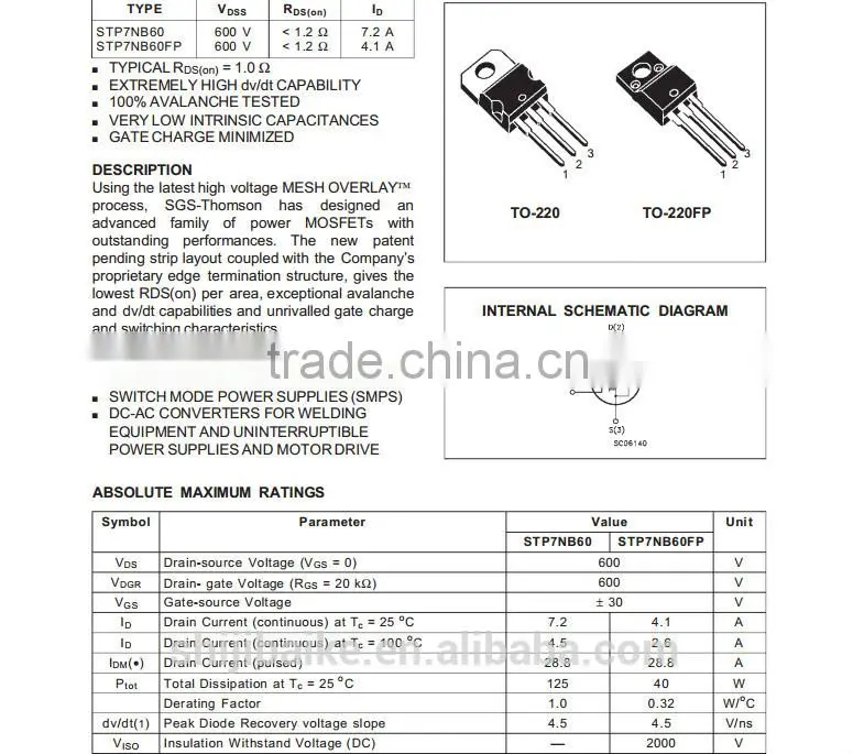 P7NB60FP N-CHANNEL ENHANCEMENT MODE PowerMESH MOSFET TO-220F