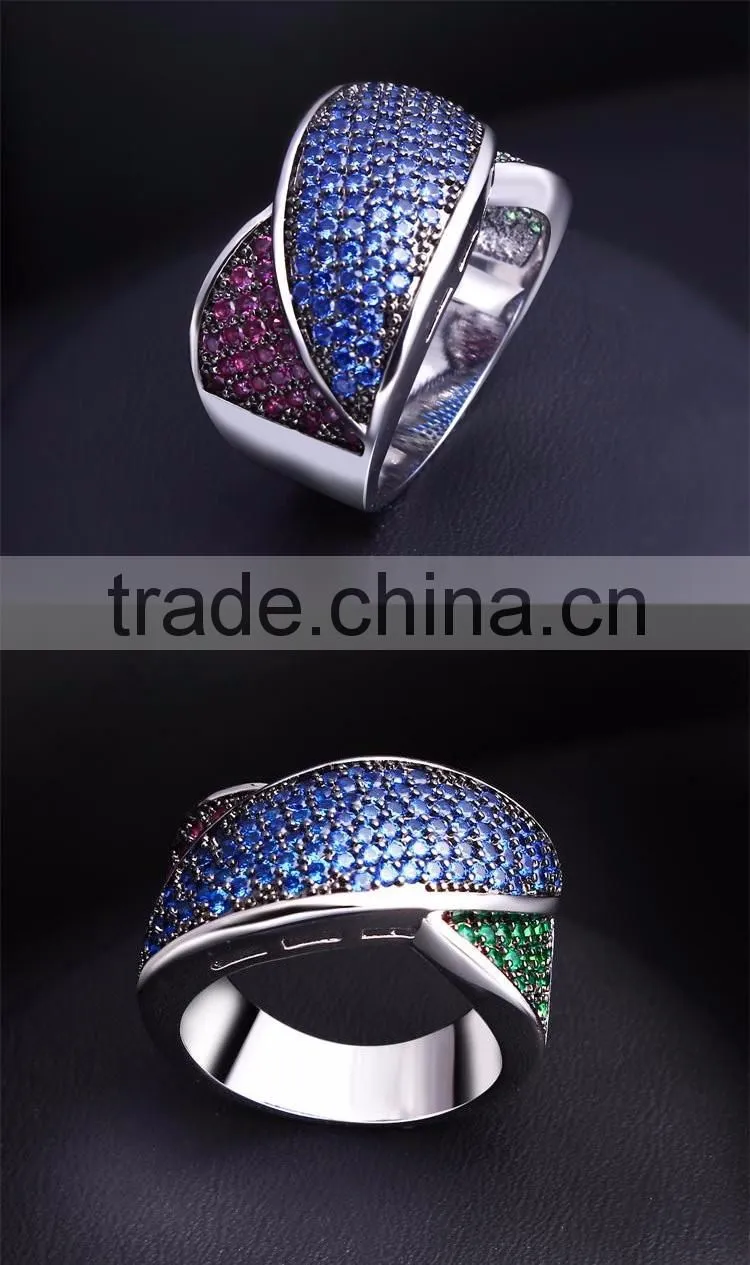 Red Blue Green Mix Color Cubic Zircon Setting Women Wild Party Jewelry Ring
