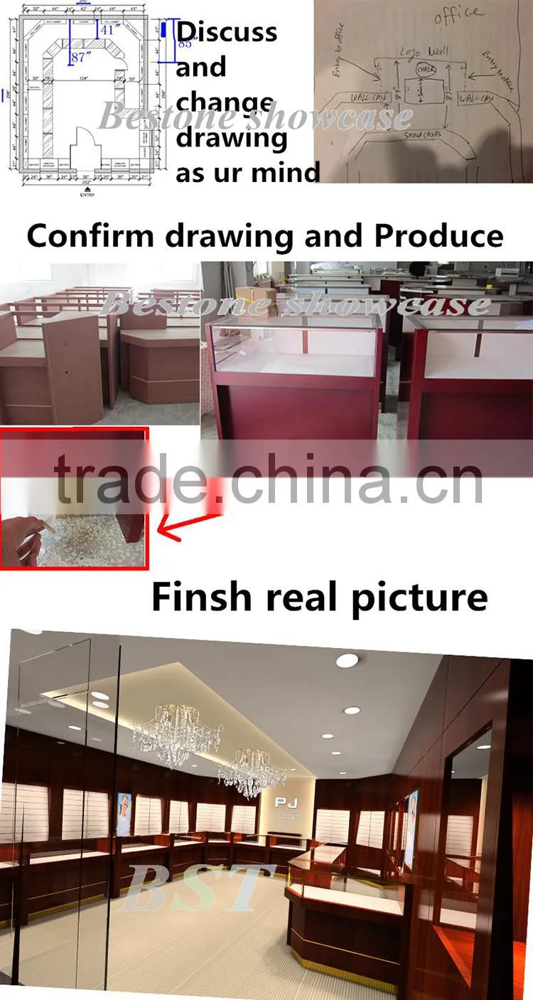 China Bestone factory glass display cabinet supply boutique counter, free retail shop interior design