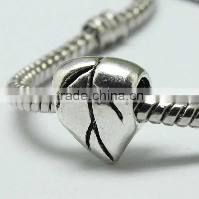 Wholesale Pdora Jewelry Accessories Leaf Shape Large Hole Metal Beads, Zinc Alloy Bracelets and Necklace Slide Beads
