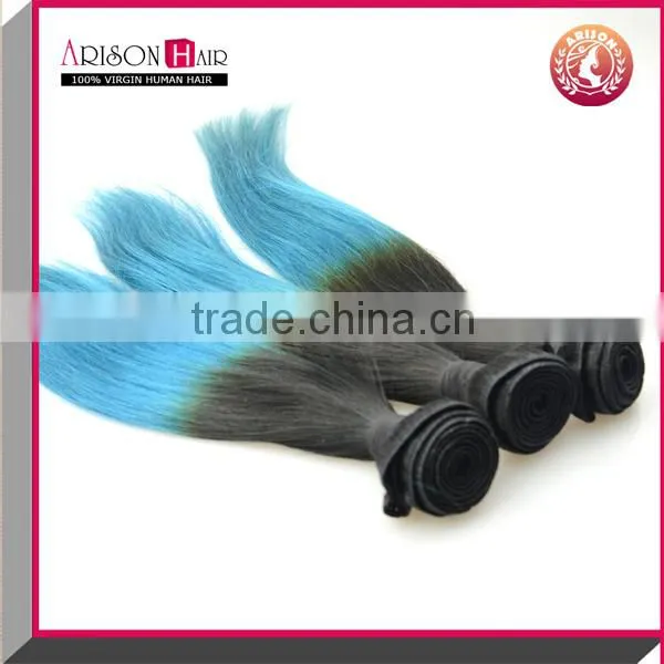 high quality new style double drawn blue two tone hair extension ombre hair extension