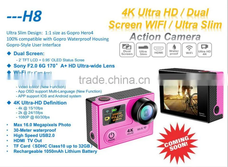 H8 4K WiFi Action Camera Waterproof 2 inch TFT LCD Screen DV Helmet Camcorder Sport Video dual screen action camera
