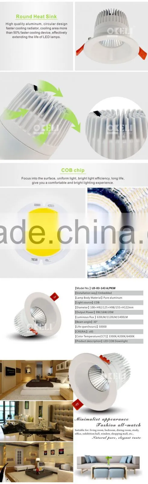 CE ROHS BIS approved 20w cob led downlight