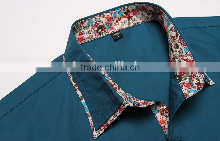 Floral Collar and Sleeve Office Design Light Blue Oxford Shirt