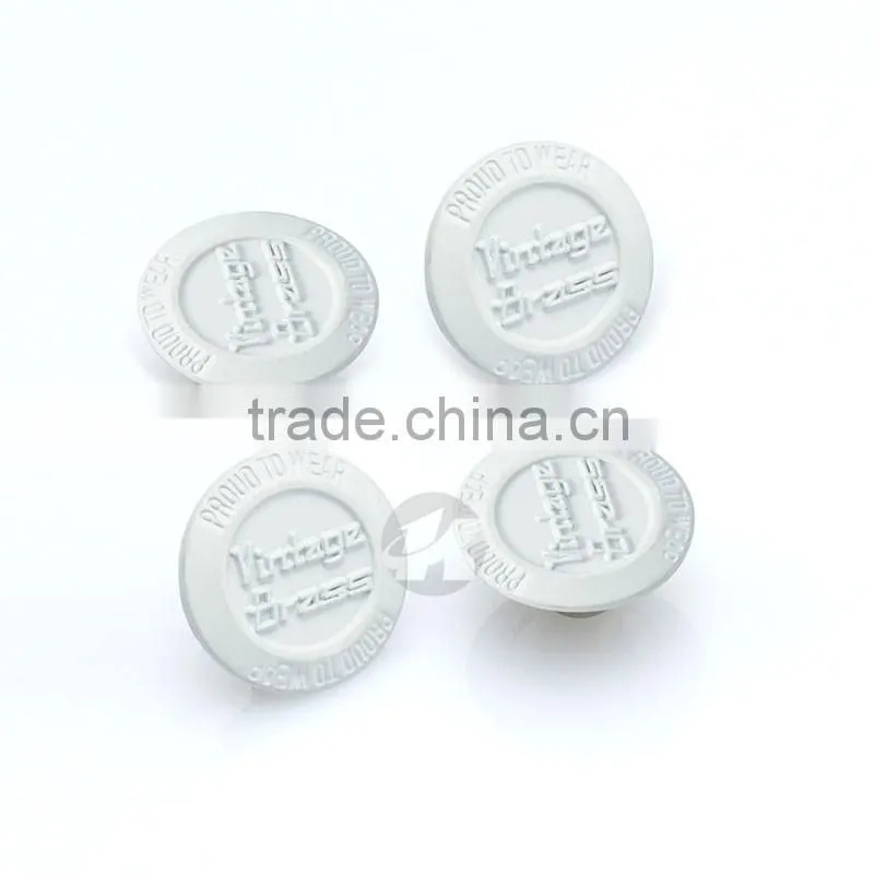 Custom White Embossed Logo Metal Alloy Jeans Button