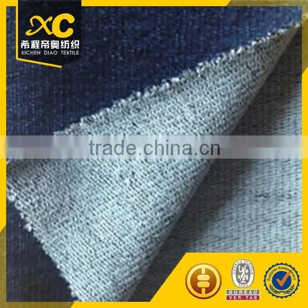 Indigo terry Knitted denim jeans fabric