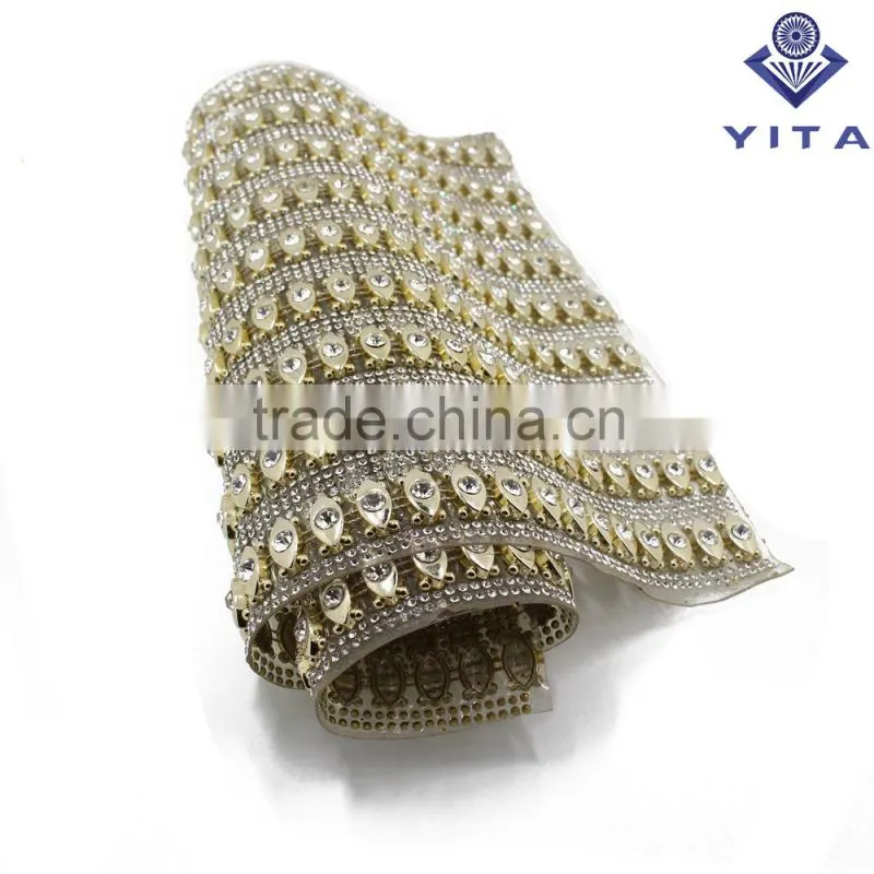 glue back crystal hot fix rhinestone mesh sheet trimming for shoe and cloth