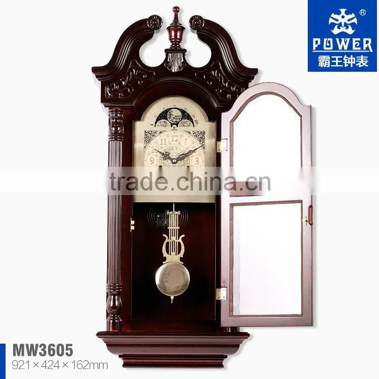 Tridimensional arabic numberals dial with moon phase Mechanical wall clocks with rotating pendulm competitive price MW3605