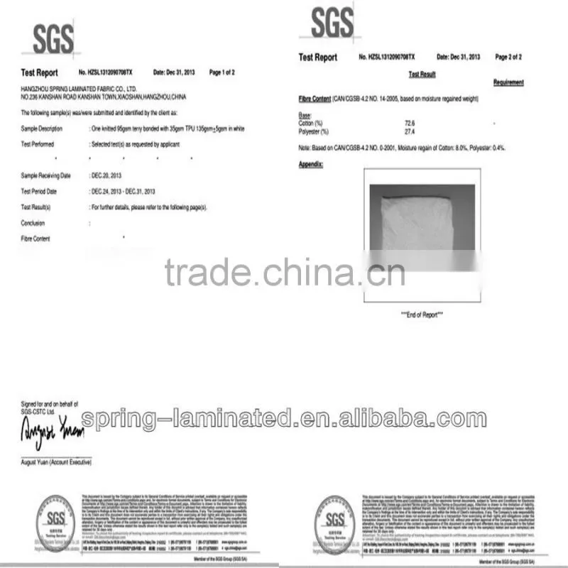 Terry cloth laminated cloth for making Mattress Protector