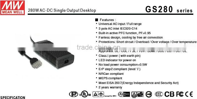 Meanwell 48v switching power supply/280W AC-DC Single Output Desktop power supply/dc switch power supply