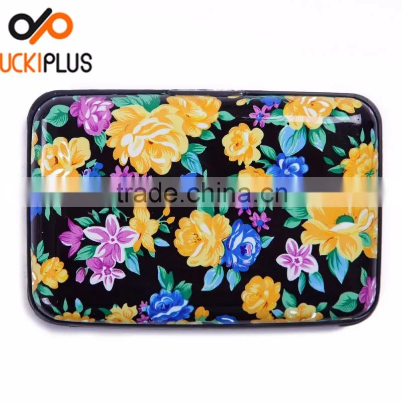 Luckiplus Inventory Black with Yellow Floral Aluminum Wallets Identity Theft Blocker