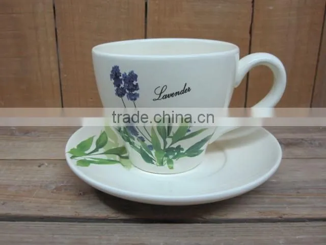 New lavender design ceramic big coffee cup and saucer set