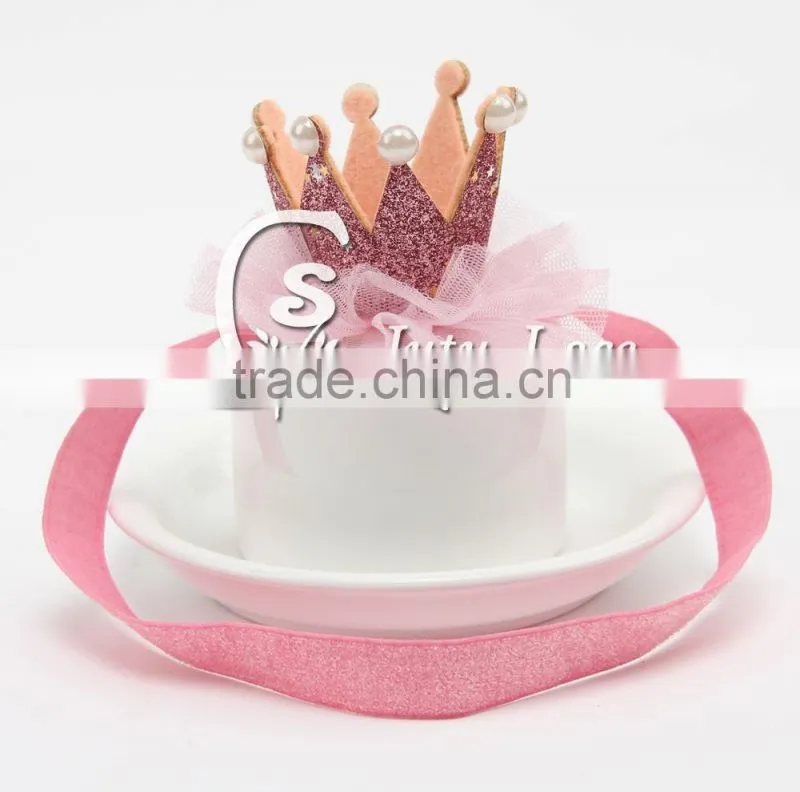 New Fashion Crystal Rhinestone Floral Tiara Crown with elestic glitter ribbon hair band