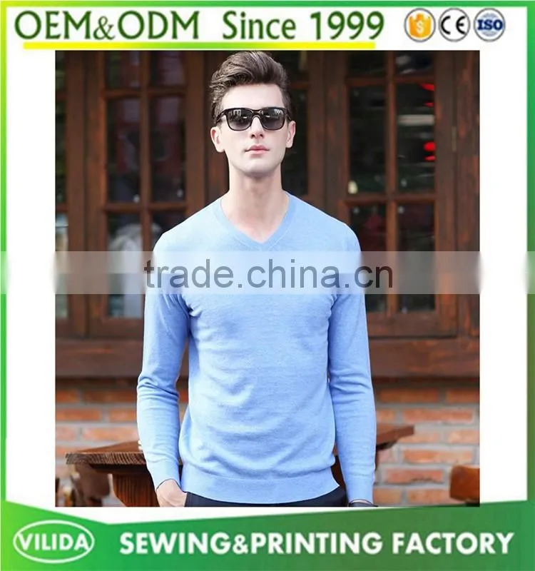 Custom winter mens 100% woolen knitted sweater new design V neck blank knitted sweater