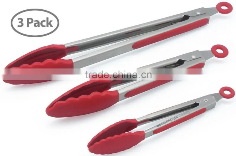 OEM Kitchen Tools Set of 3 Silicone Laser Logo Silicone Food BBQ Tong