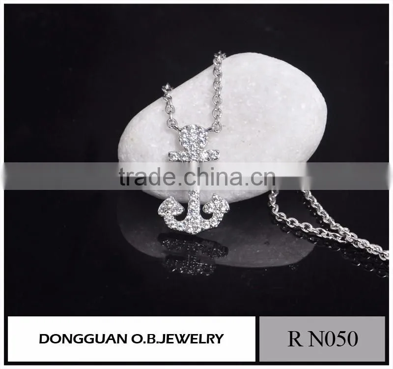 Cheapest Stainless Steel Pendant Anchor Necklace/Crystal Letter White Gold Necklace