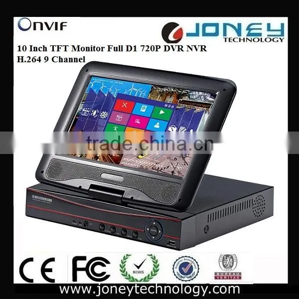 10 Inch TFT Monitor 9CH D1 720P High definition DVR NVR HVR All in one hybrid dvr