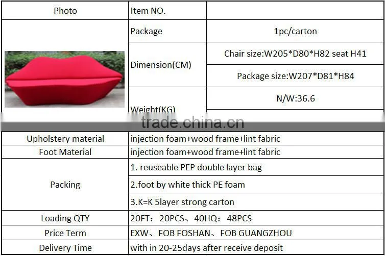 Living Room Furniture Red Lip Shaped Sofa