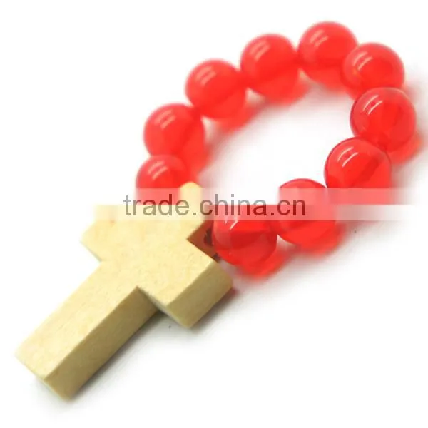 high quality catholic wooden cross ring, religious glass rosary ring