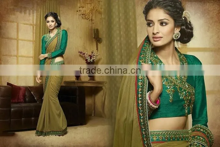 Viscose Red Resham Work Lehenga Saree
