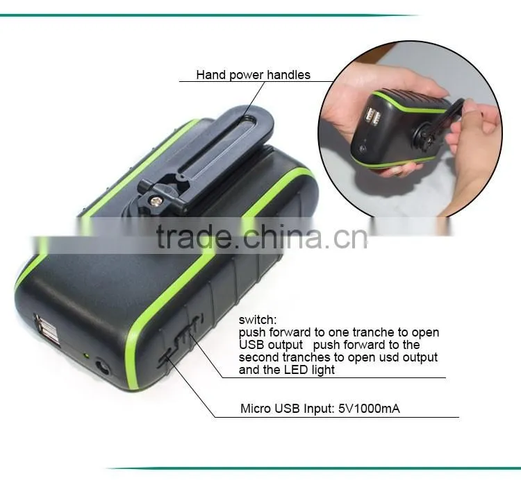 2016 New Style Power Bank Hand Crank Universal Power Bank Mobile Charger 1800Mah/3600Mah/5200 Mah