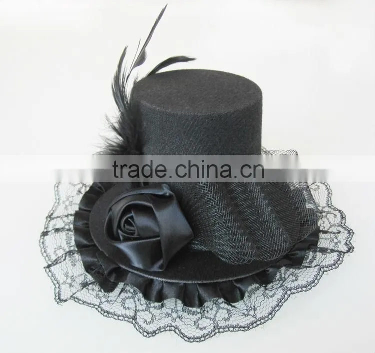 MYLOVE black feather hat Fashion mini top hat gauze with small fedoras MLGM041