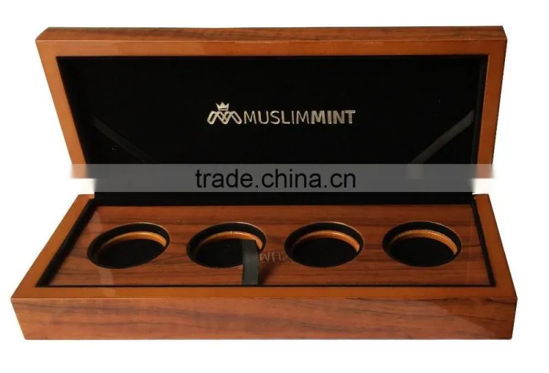 High Glossy Finish Wooden Coin Case for 4pcs of coin with Romovable Wooden Tray