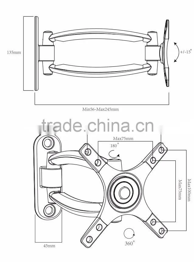 10''-27'' 90 degrees crt tv bracket