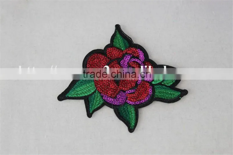 good looking 12*13cm sexy red flower pattern diamond patch sequin embroidery applique for dancer
