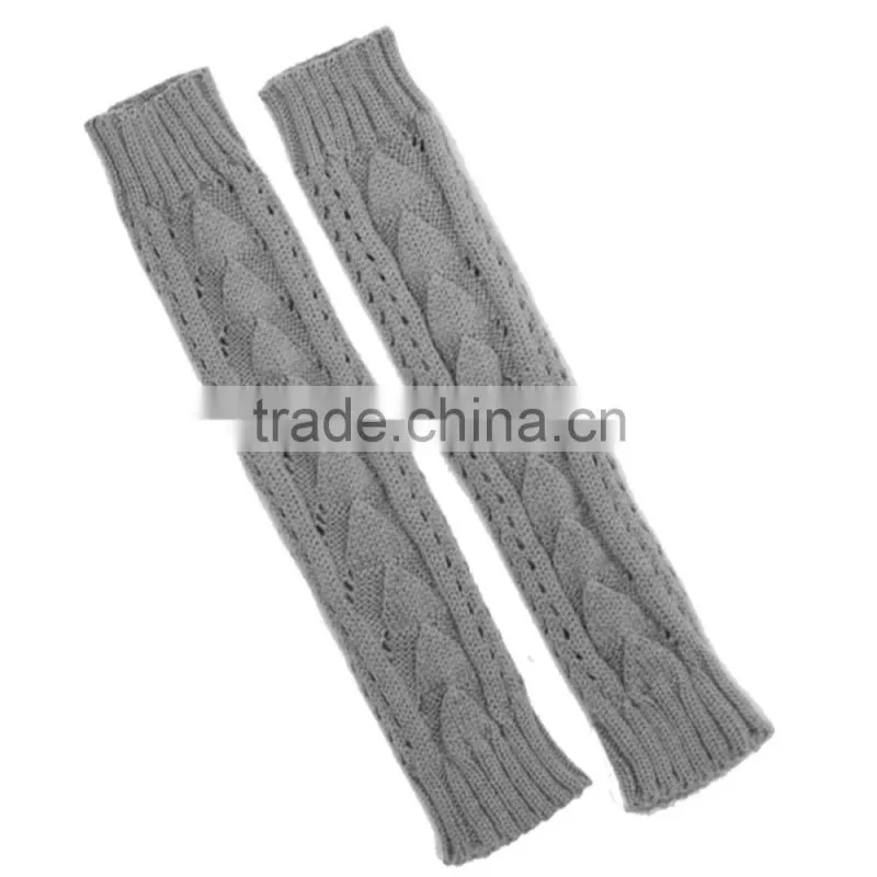 Fashion Women Ladies Black Gray Crochet Knit Stretch Long Fingerless Arm Warmers Gloves Cheap