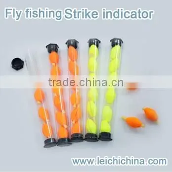 Orange and yellow fishing strike indicator