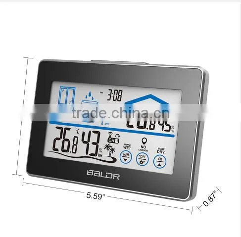 Baldr Home LCD Weather Station Touch Button In/outdoor Temperature Humidity Wireless Sensor Hygrometer Clock Digital Thermometer