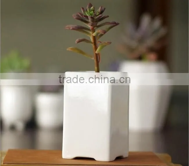 Rustic home decor white glazed mini rectangular ceramic planter