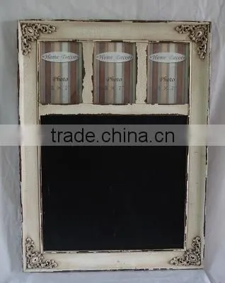 antique hanging wooden wall chalkboard with photo frame & resin decor