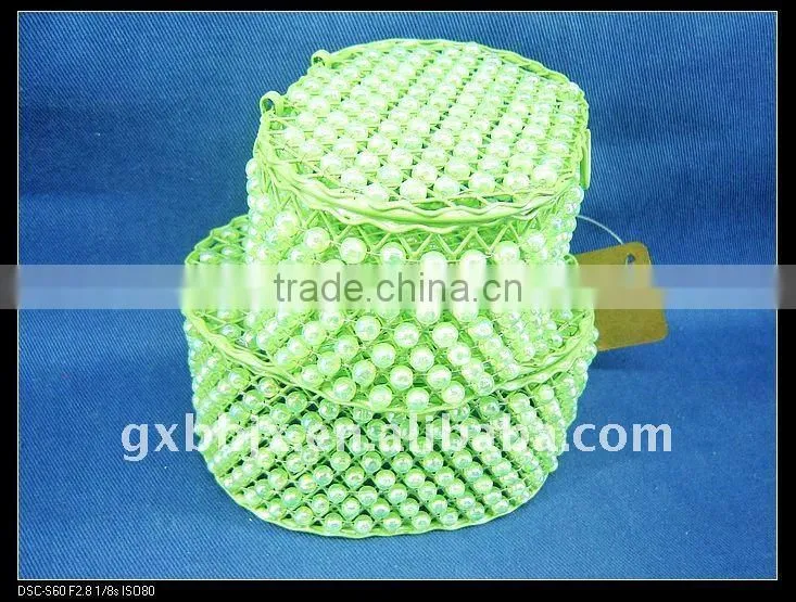 Green pearl wire foldable storage cube box set with lid