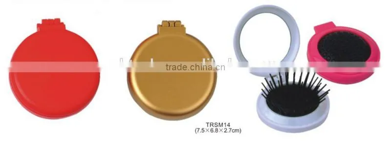 Folding plastic round shape make up mirror with comb