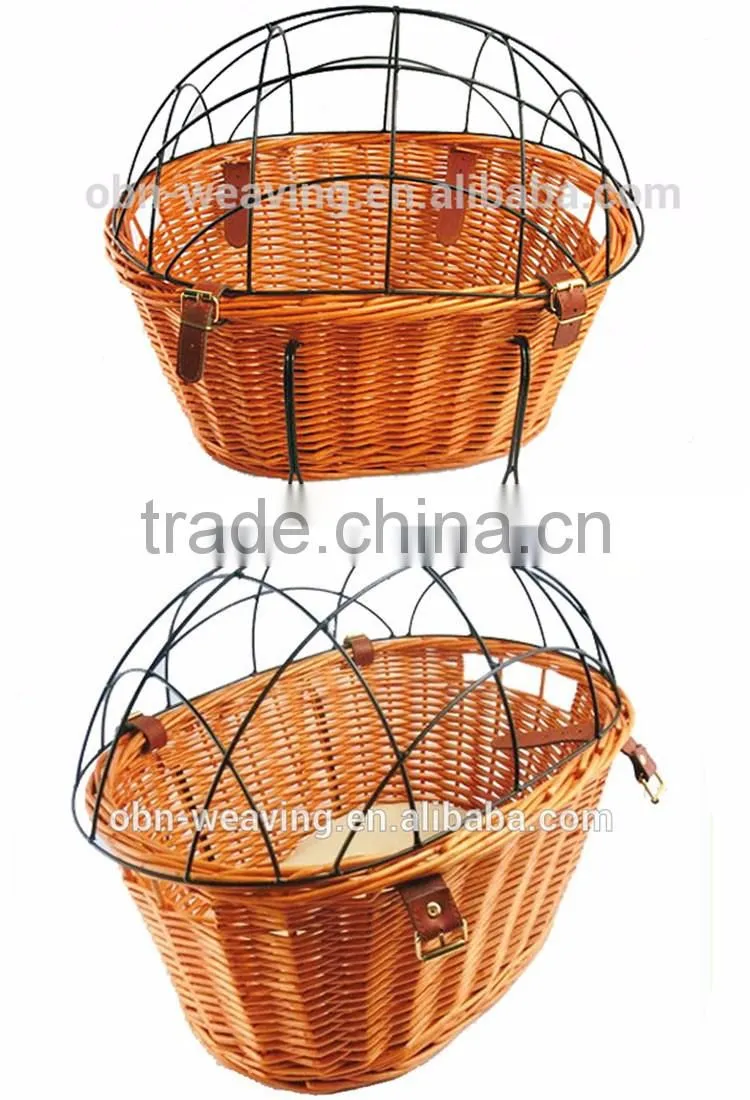 Traditional handmade cheap large bike basket dog carriers wicker bike basket with cover