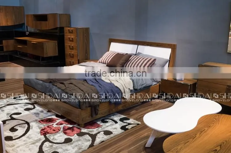 Midcentury White Headboard Walnut Modern Platform Bed Frame B-826