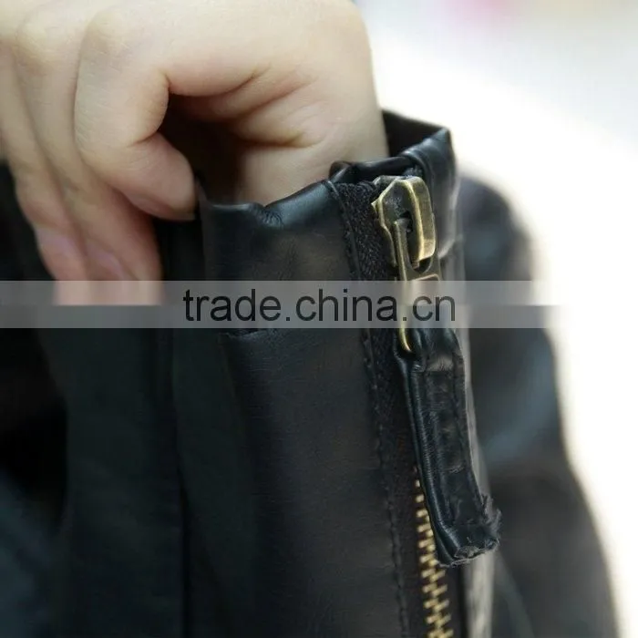 Womens Slim Biker Motorcycle PU Soft Leather Zipper Jacket Coat