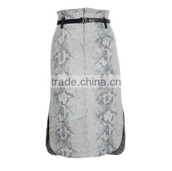 Hot selling women new model modern skirt winter long a-line straight tube skirt waist belt print skirt