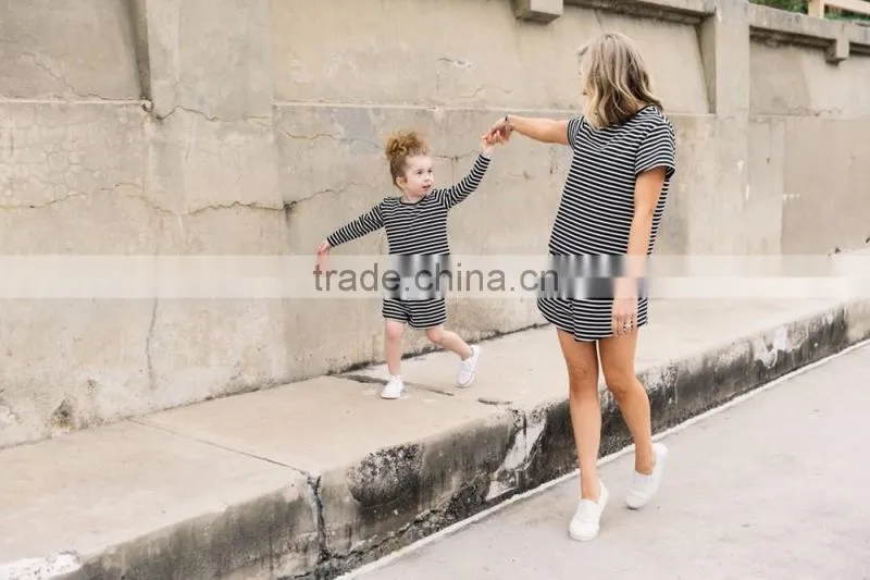 2016 summer stripe printing matching mother daughter dresses clothes
