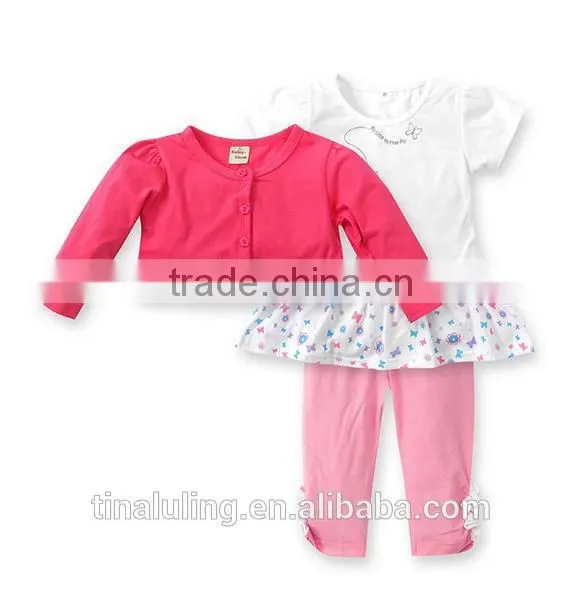 lovely and sweet girls clothing kids outfits children 3pcs butterfly clothes sets