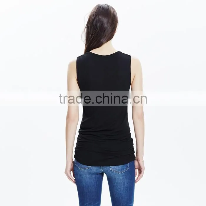 Black slim plain twist tunic tank top for women