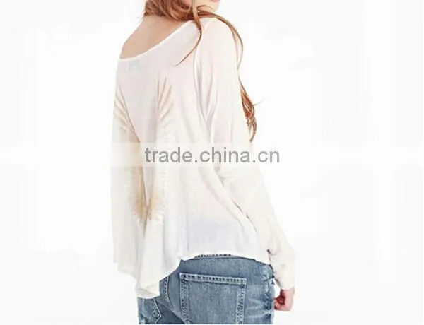New design plus size round neck black and white loose bat sleeve casual clothes Wing printing t shirt blank t-shirt